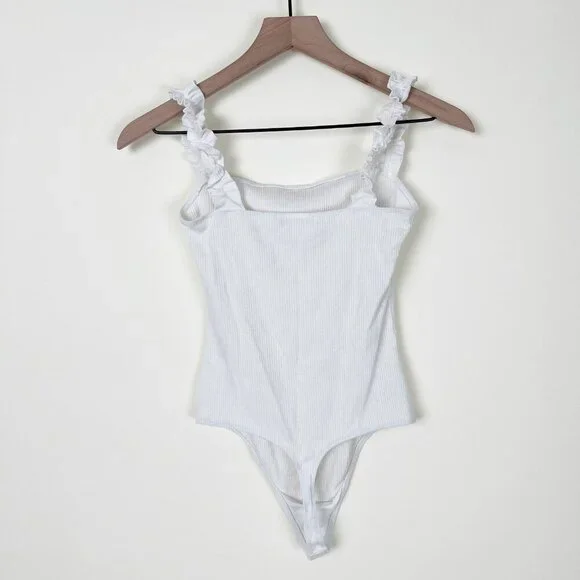 Aritzia Ruffle Strap Knit Firecracker Bodysuit Tank Top Blouse Elevated Basic - Picture 11 of 11